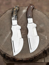 Load image into Gallery viewer, Handcrafted Tracker Knife – Bushcraft &amp; Survival Ready | Ram Horn or Ebony Handle | Personalized Hunting Gift for Outdoorsmen