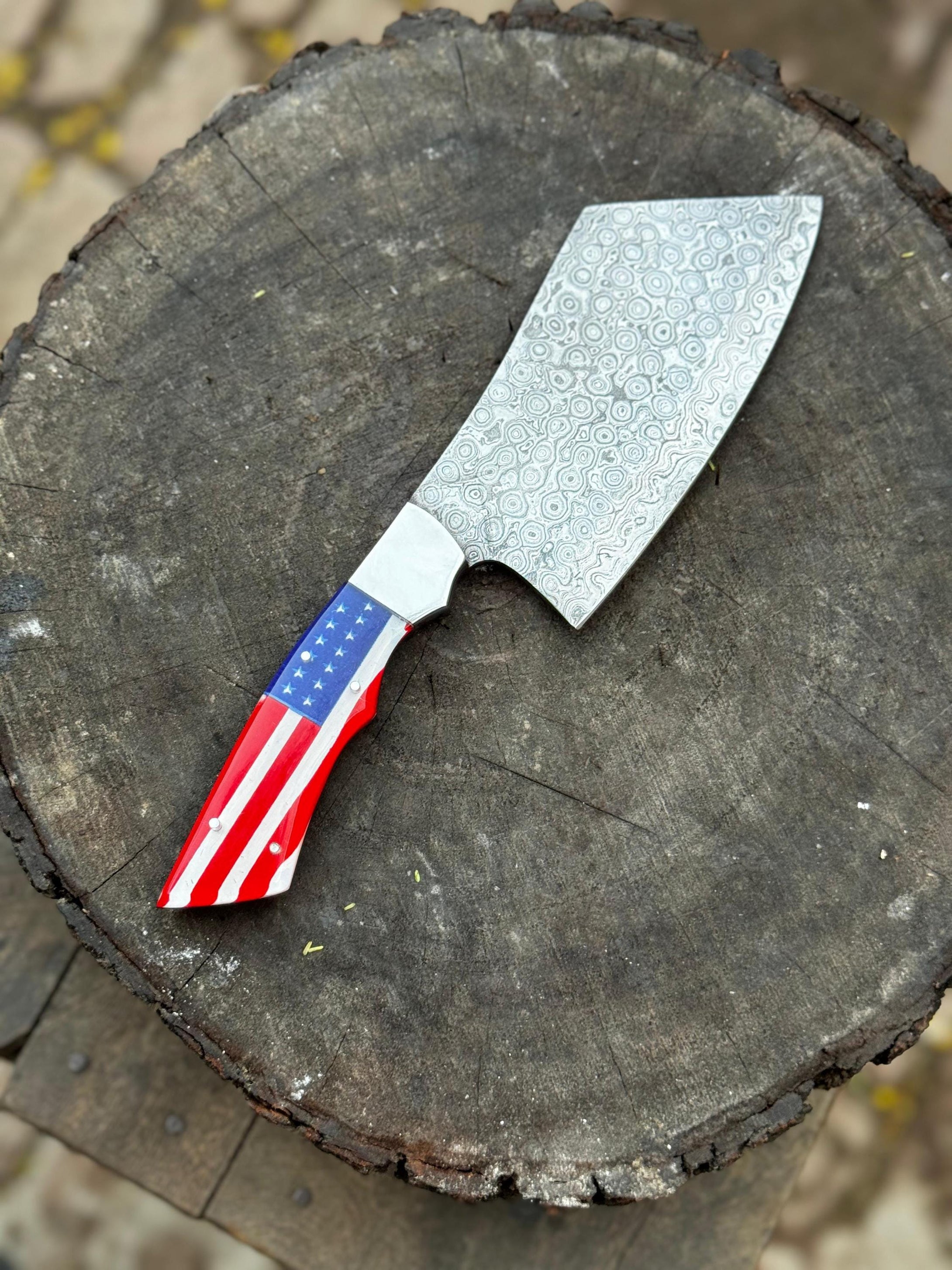 Personalized Skinner Knife Damascus Fixed Blade Knife, Bush crafts Knife, American Flag Handle Knife, Groomsman Gift, Husband's Gift