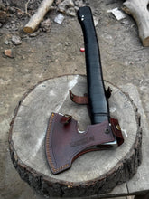 Load image into Gallery viewer, Personalized Viking Axe Hand-Forged  High Carbon Steel Battle Axe with Leather-Wrapped Groomsmen Gift, Wedding Gift, Camping Axe, EDC