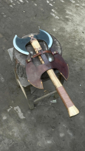Personalized Axe Double-Headed Viking Battle Axe – Ash Wood Handle & High Carbon Steel Blades Groomsmen Gift, Husband's Gift, Wedding Gift,