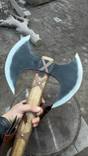 Load image into Gallery viewer, Personalized Axe Double-Headed Viking Battle Axe – Ash Wood Handle &amp; High Carbon Steel Blades Groomsmen Gift, Husband&#39;s Gift, Wedding Gift,