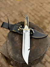 Load image into Gallery viewer, Custom Stainless Damascus Bowie Knife – Handmade Engraved Hunting Blade | Personalized Gift for Him, Outdoor Survival &amp; Collectible Knife