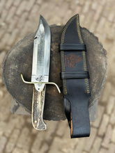 Load image into Gallery viewer, Custom Stainless Damascus Bowie Knife – Handmade Engraved Hunting Blade | Personalized Gift for Him, Outdoor Survival &amp; Collectible Knife
