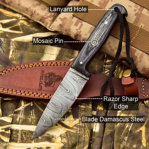 Engraved Skinner Knife – Handmade Damascus Steel Hunting Knife | Custom EDC Knife, Wedding & Birthday Gift for Him or Her, Groomsmen Gift