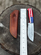 Load image into Gallery viewer, Custom American Flag Handle Damascus Skinner Knife – Handmade Hunting &amp; EDC Knife, Personalized Gift for Him, Anniversary &amp; Groomsmen Gift