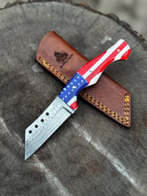 Load image into Gallery viewer, Custom Knife Handmade Damascus Tanto Knife with American Flag Handle, Anniversary Gift, Groomsmen Gift, Gift for her, Gift for Husband