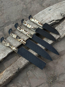 Personalized Chef set Handmade Carbon Steel Chef Knife Set Deer horn handle Gift For Father Kitchen Knife Groomsmen Wedding Gift For Him