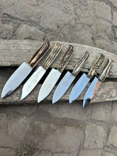 Load image into Gallery viewer, Custom Chef knives high Polished with deer horn handles 6 pieces  gift for father ,Gift for her, Birthday Gift, Groomsmen Gift Kitchen Knife