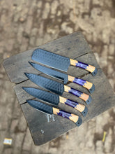 Load image into Gallery viewer, Personalized Chef Knife Set with Wood &amp; Purple Resin Handles – Unique Kitchen Knives, Personalized Gift, Gift for her, Birthday Gift