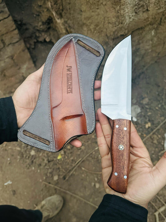 Handmade Hunting Knife | 10” Overall | 6” Blade | Ram Horn & Walnut Handle Walnut Wood
