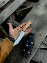 Load image into Gallery viewer, Personalized Damascus Knife, Bush Crafts Knife, Hunting Knife, Groomsmen gifts, Handmade knife, Gifts For Men, customized knife with sheath