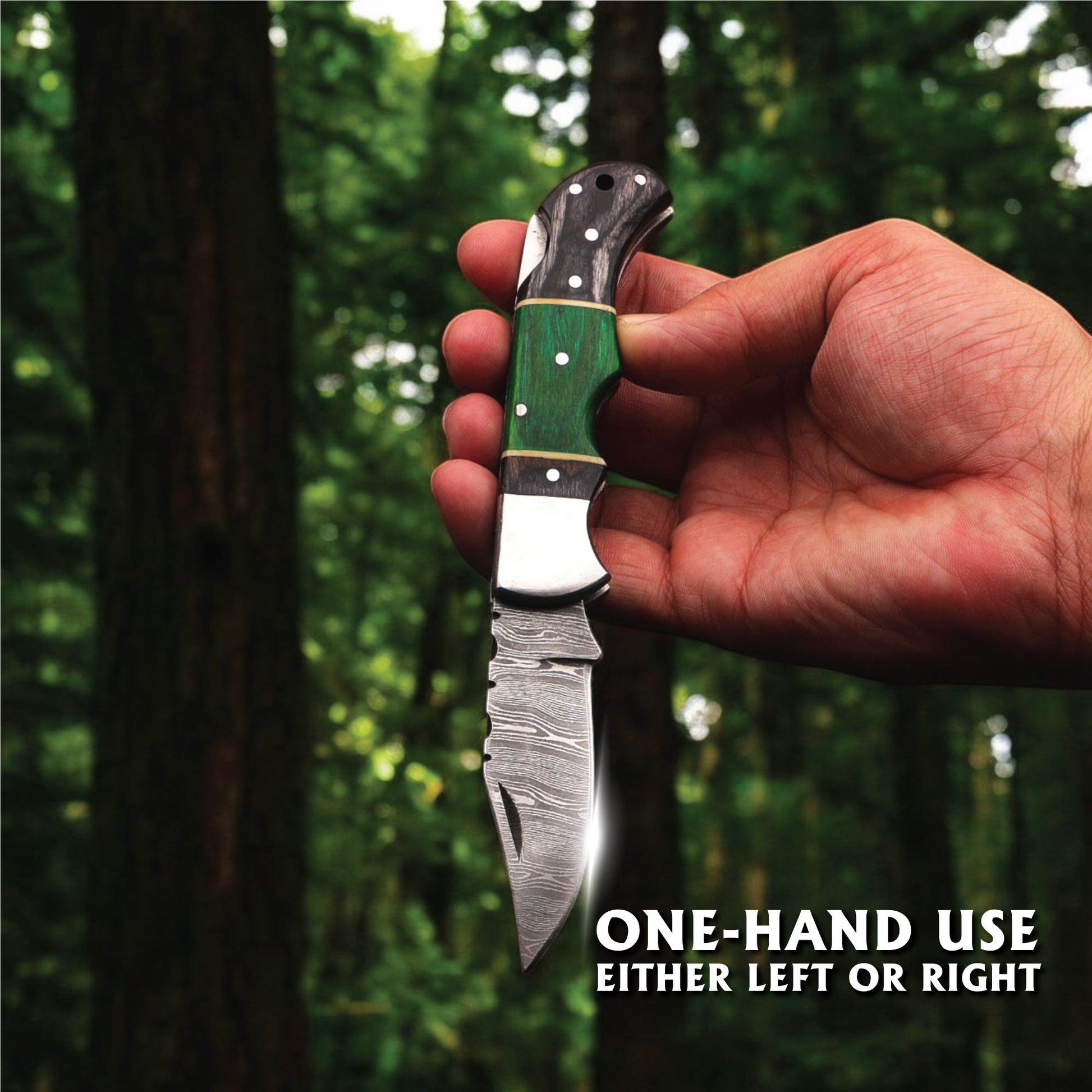 Handmade Damascus Pocket Knife with Wood Handle – Personalized Gift for Men, Birthday, Groomsmen, Anniversary, Wedding, Graduation Gift