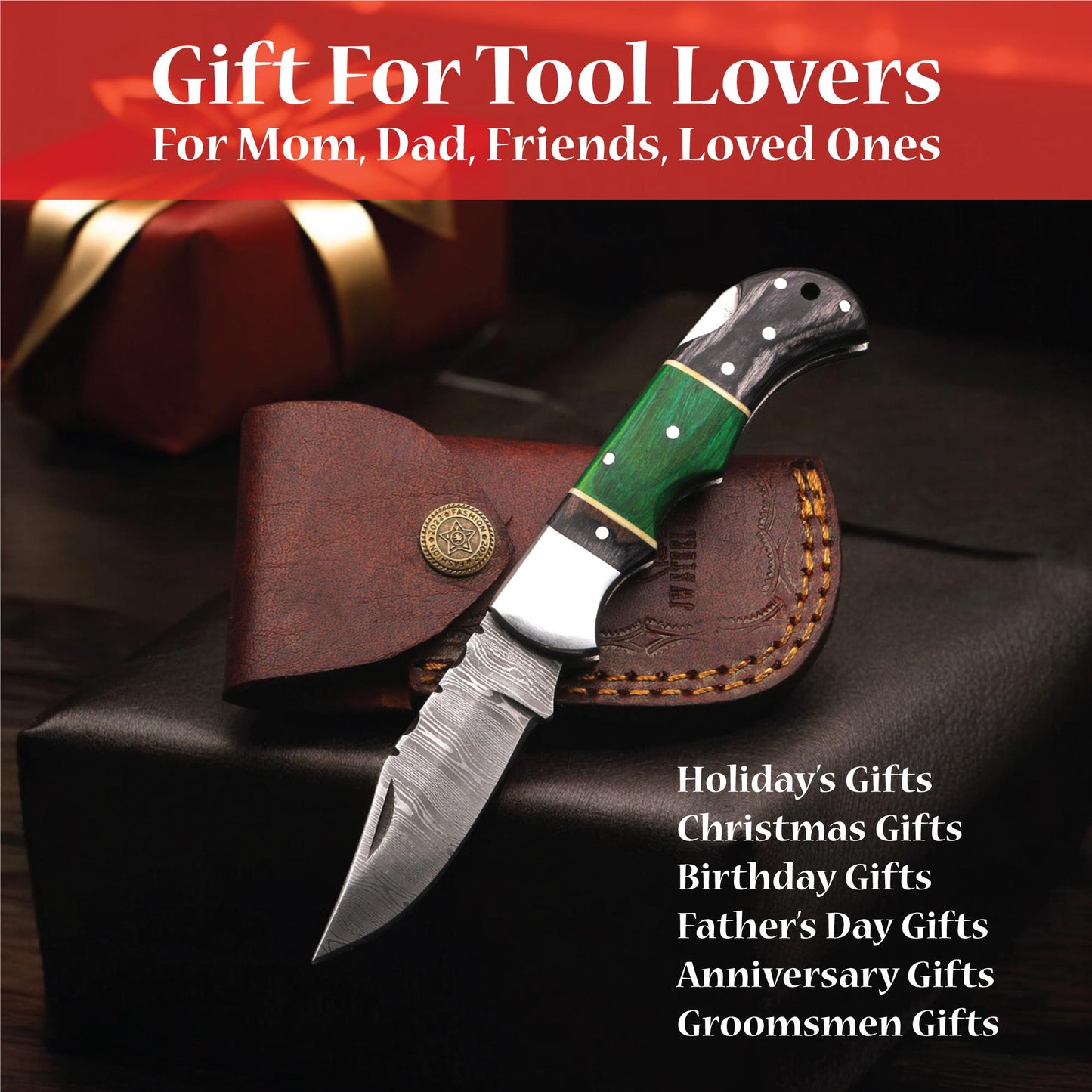 Handmade Damascus Pocket Knife with Wood Handle – Personalized Gift for Men, Birthday, Groomsmen, Anniversary, Wedding, Graduation Gift