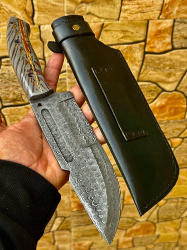 Personalized Knife Handmade Damascus knife| Fixed Blade| Bush craft knife| Hunting Knife | Camp Knife | Gift for HER/MEN/BF pinecone handle