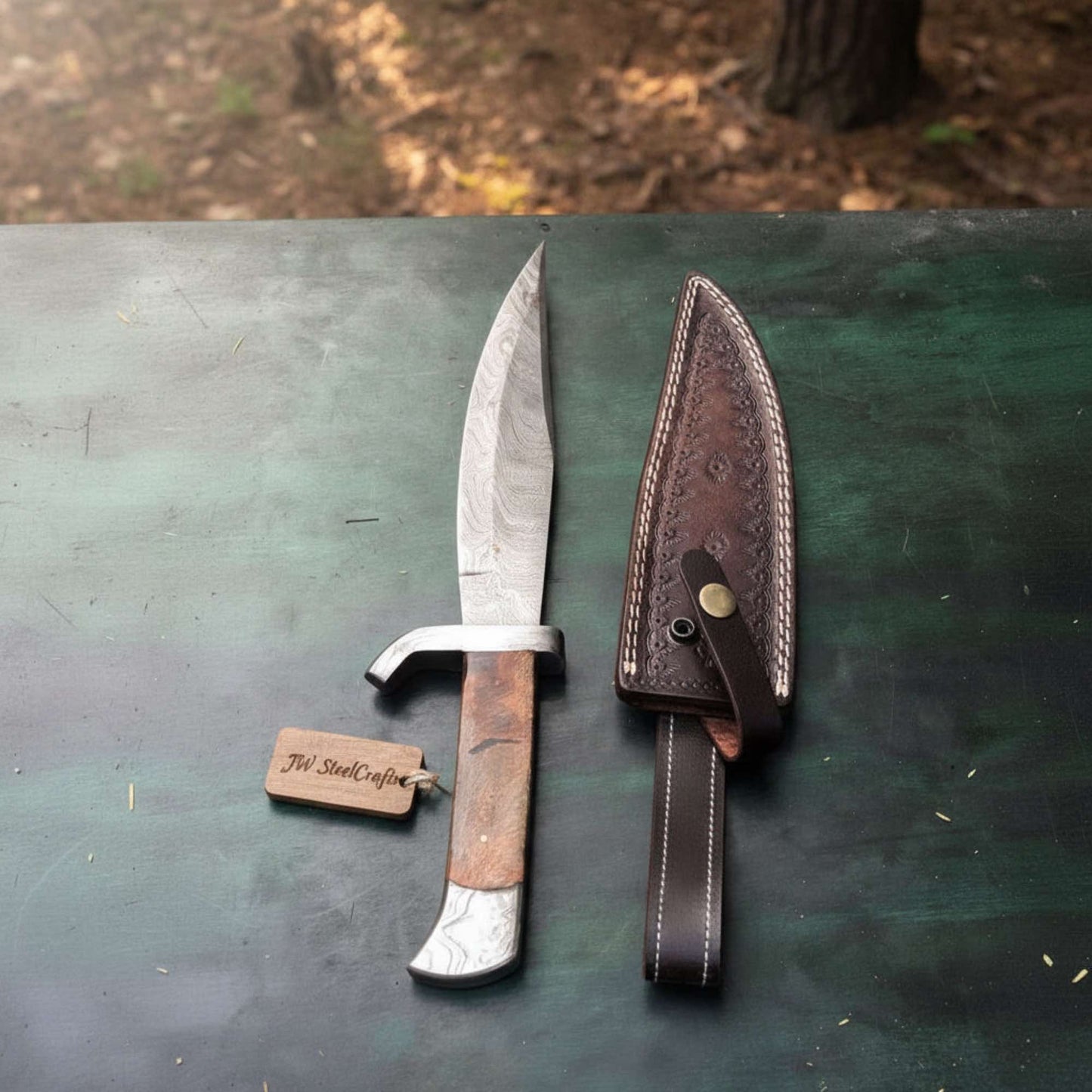 Custom Made Damascus Bowen knife MB - 0083 handmade Bowie Knives by JW SteelCrafts