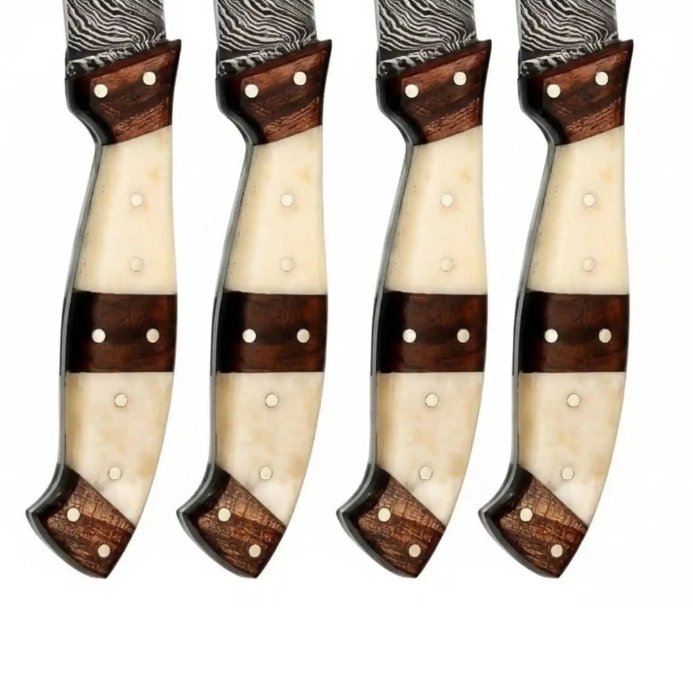 5-Piece Handmade Damascus Steak Knife Set, Bone & Rosewood Handle, Premium Dining Knives handmade Steak Knives