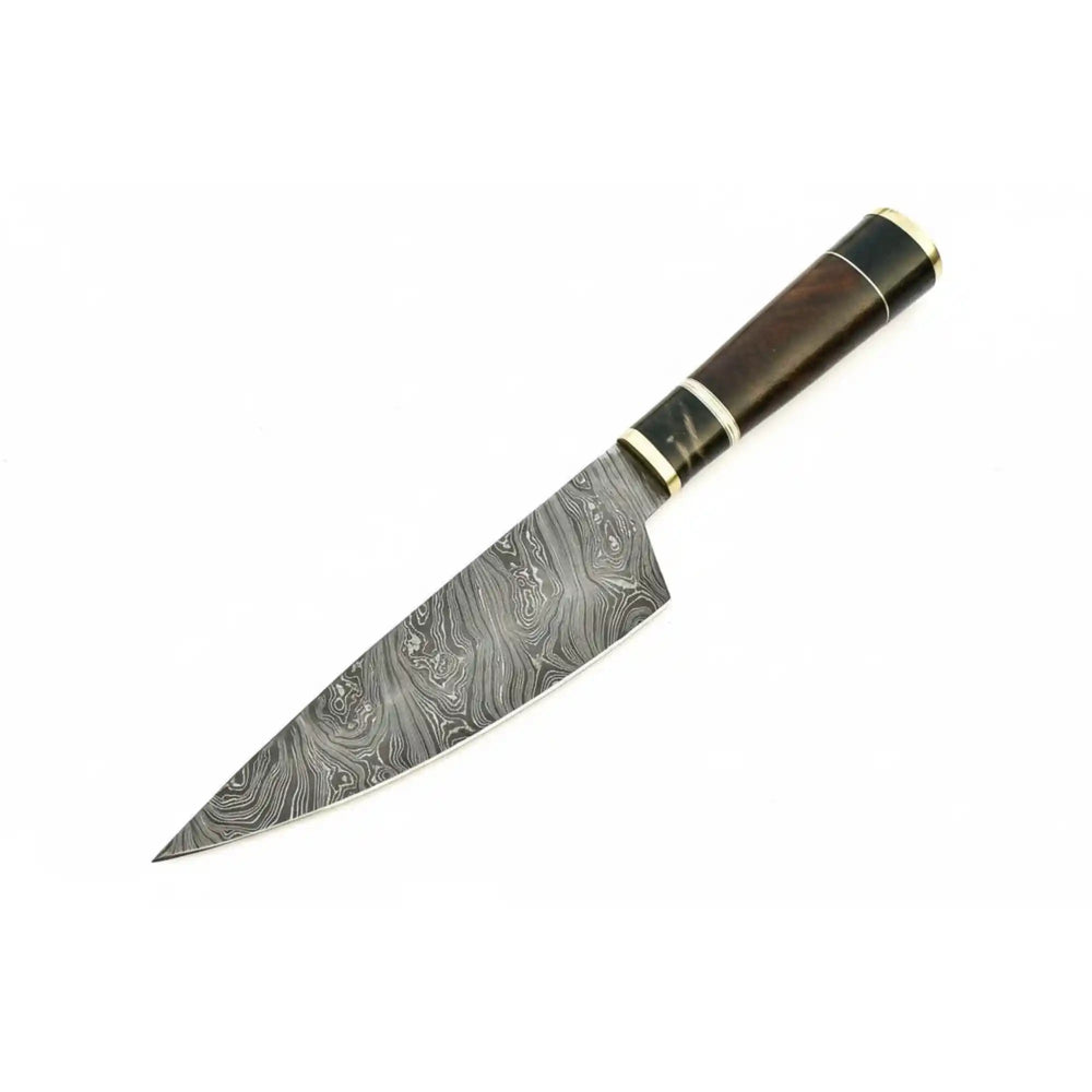 JW SteelCrafts Kiritsuke Butcher Slicer, Hand - forged Damascus, Brass - Capped Hardwood Handle handmade Chef Knife by JW SteelCrafts