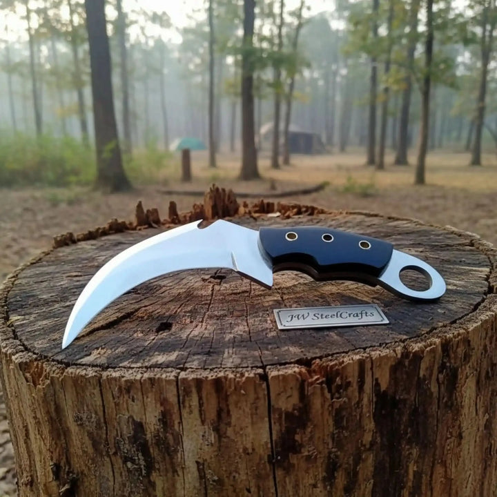 Damascus Steel Karambit Pair, Stag Horn &amp; Wood Handle, 9-inch Blade handmade karambit knife by JW SteelCrafts