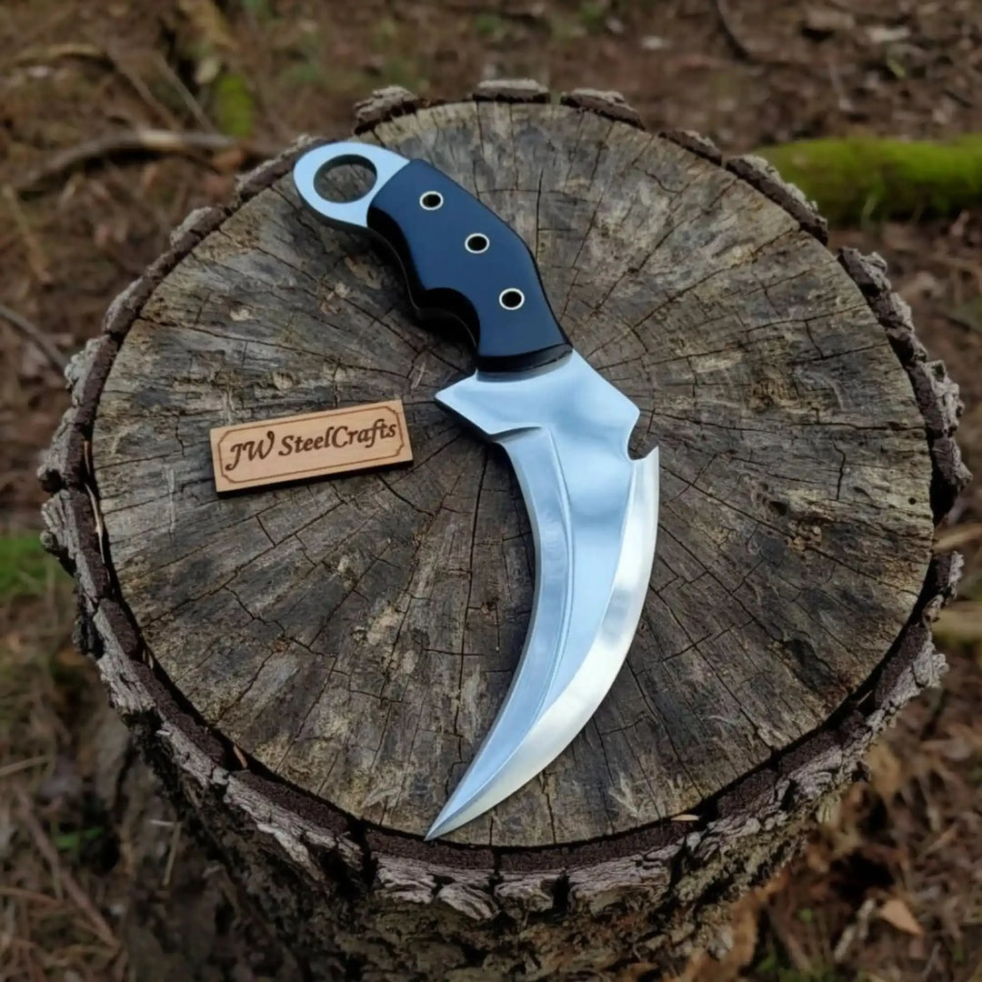 Damascus Steel Karambit Pair, Stag Horn &amp; Wood Handle, 9-inch Blade handmade karambit knife by JW SteelCrafts