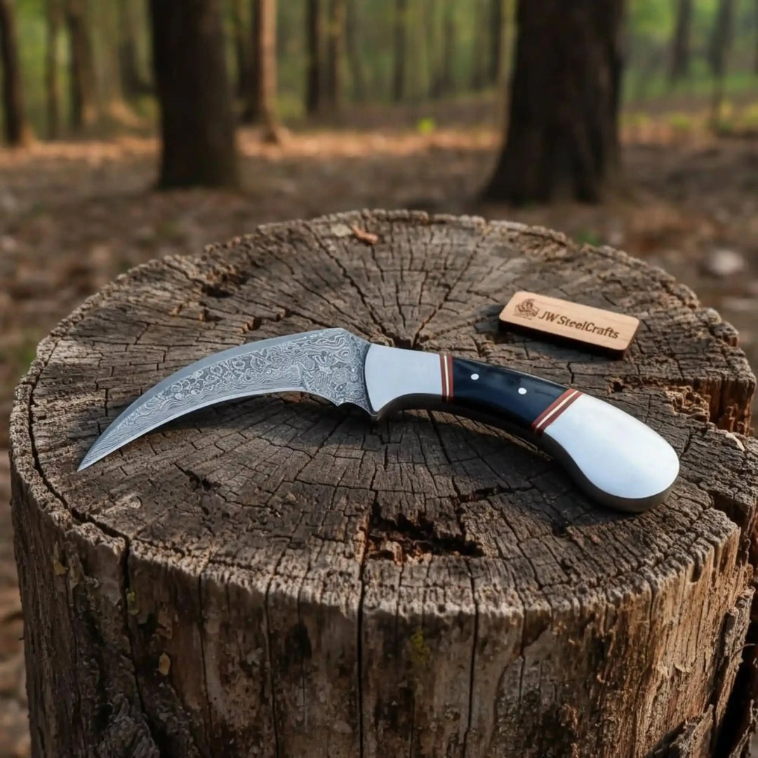 Karambit Knife with Black horn and Stainless steel handle. handmade karambit knfie by JW SteelCrafts