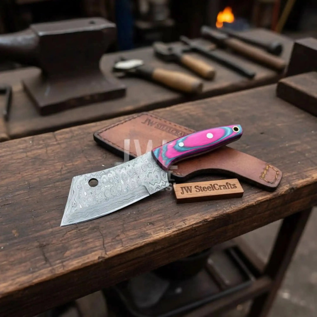 Ko - Bunka Knife Damascus Steel, Reverse Tanto handmade Skinner Knife by JW SteelCrafts