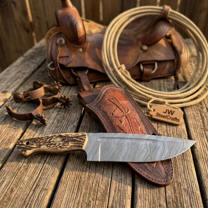 Stag Handle Hunting Knife Stainless Steel or Damascus Blade