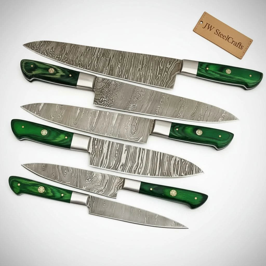 Emerald resin chef tools displayed in clean studio style composition with minimal white background and modern presentation.
