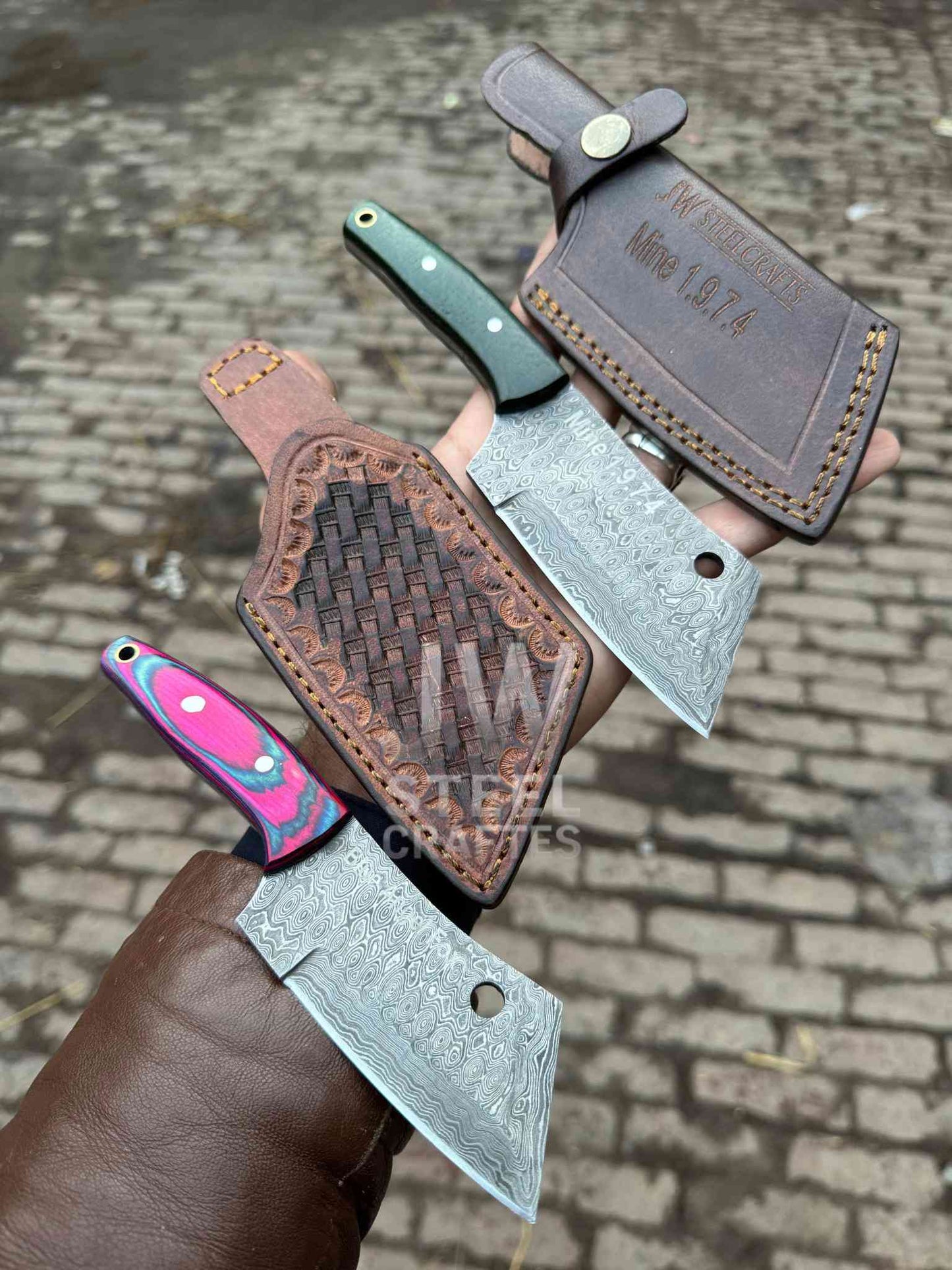 Handmade Damascus Steel Mini Cleaver Knife – Handle Variations