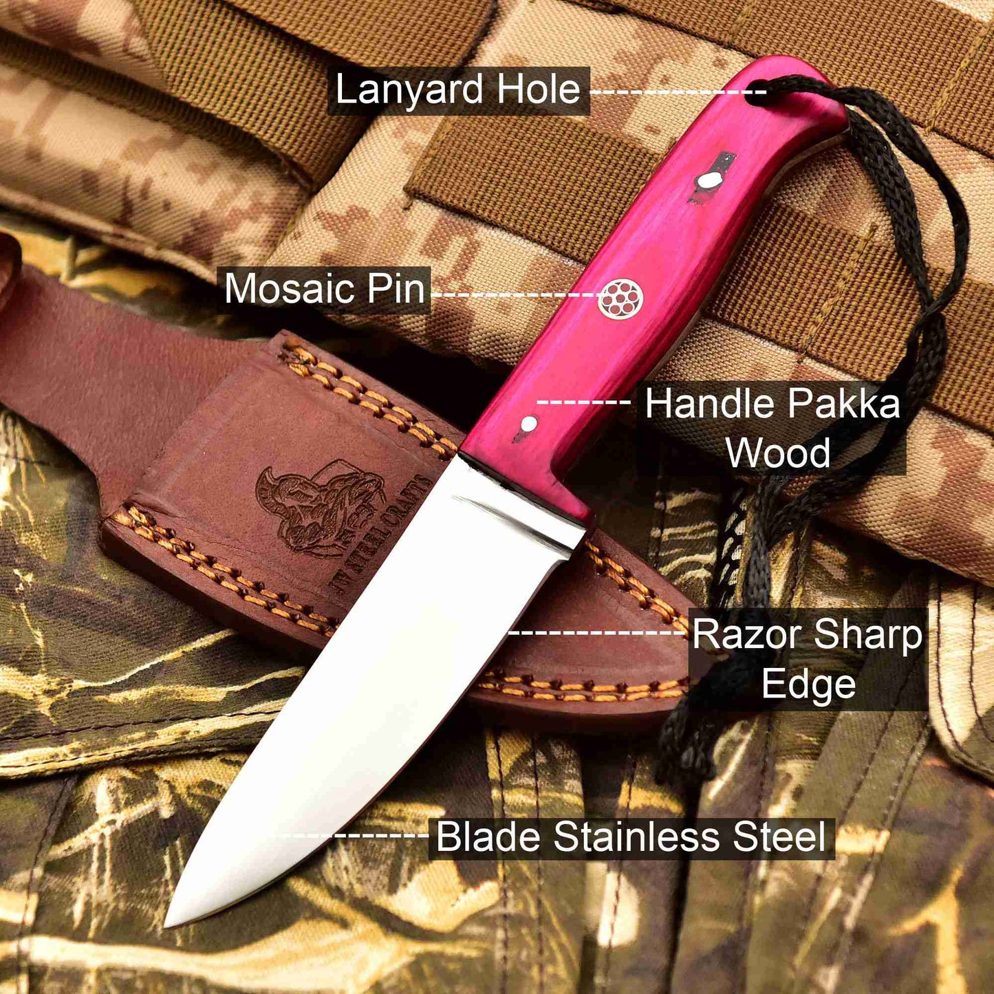 Engraved Skinner Knife – Handmade Damascus Steel Hunting Knife | Custom EDC Knife, Wedding & Birthday Gift for Him or Her, Groomsmen Gift