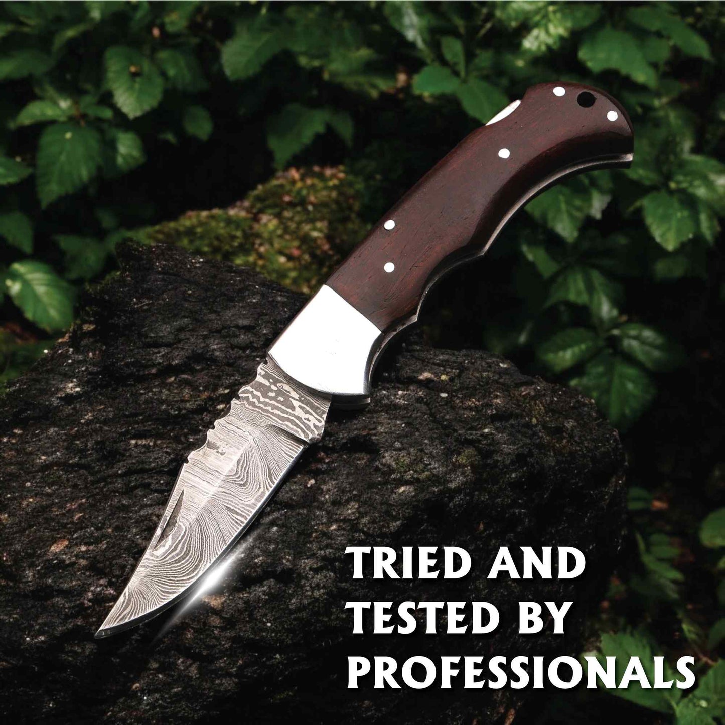 Handmade Damascus Pocket Knife with Rose Wood Handle, Personalized Gift for Men, Birthday, Groomsmen, Anniversary Gift, Folding Knife
