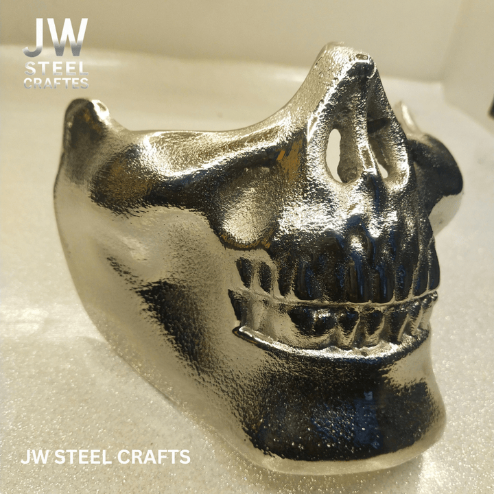 Polished Metal Skull Decor | Handmade Cast Aluminum Skull Sculpture handmade Mask by JW SteelCrafts