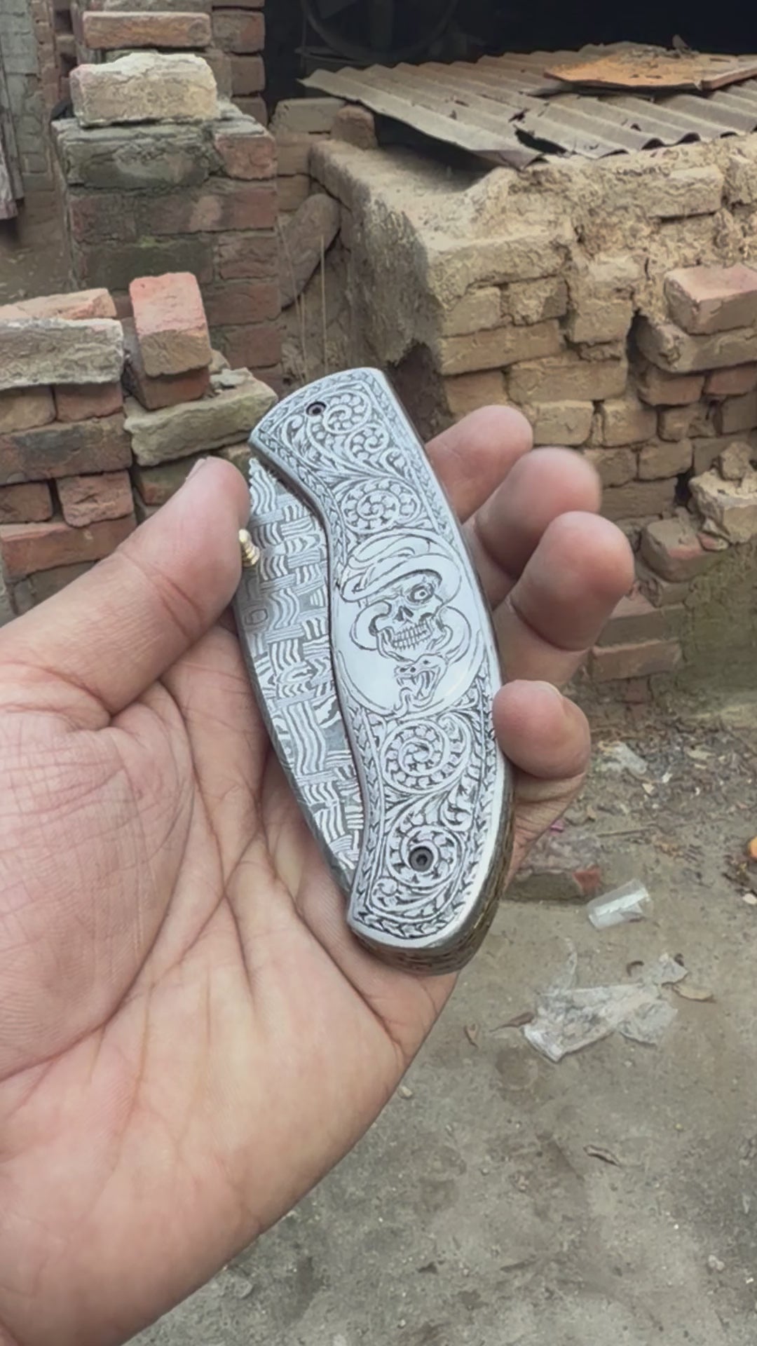 Obsidian Mosaic Folder Knife 8" Handmade Damascus Liner Lock