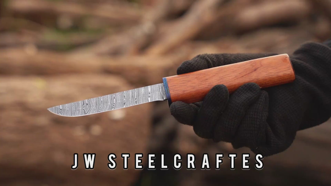 3-Piece Handmade Knife Set — 5-Inch Damascus Utility Blades with Rosewood Handles &amp; Interlocking Scabbard
