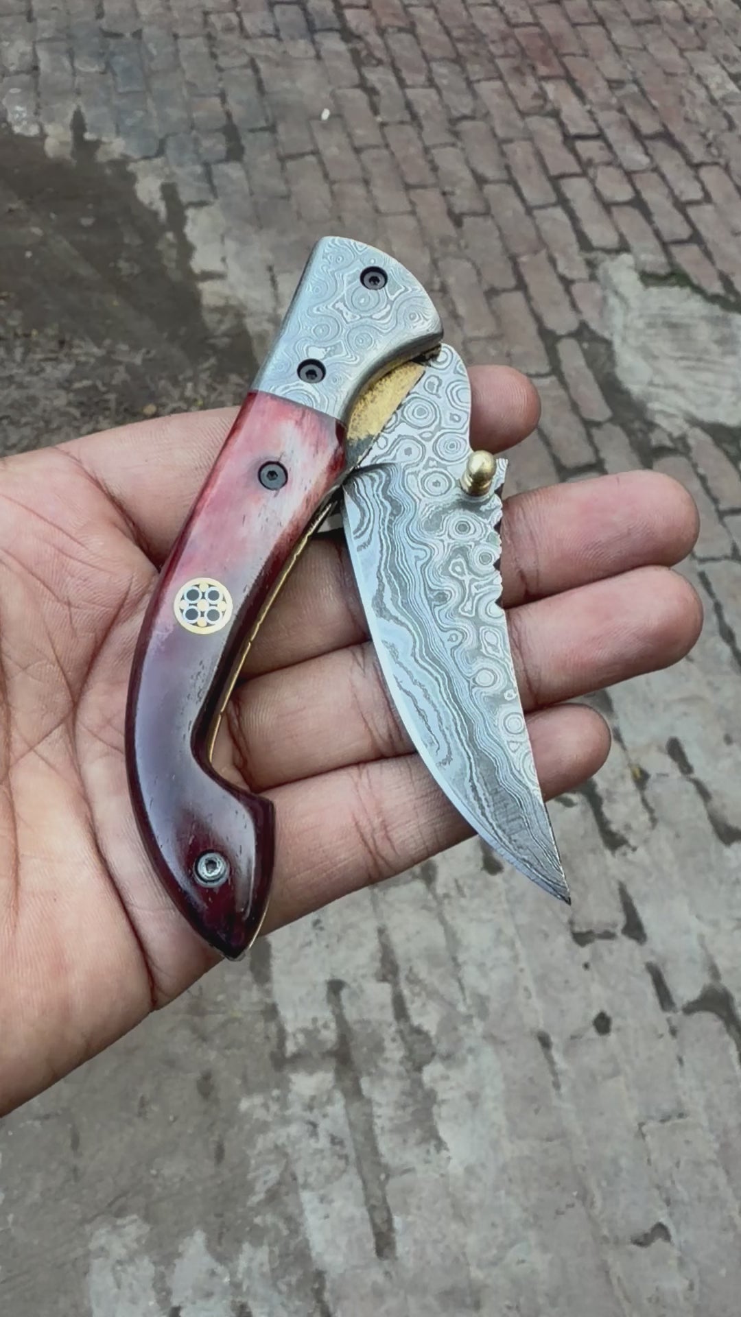 Twilight Burl Folder Knife 7" Handmade Burl Wood Damascus Blade