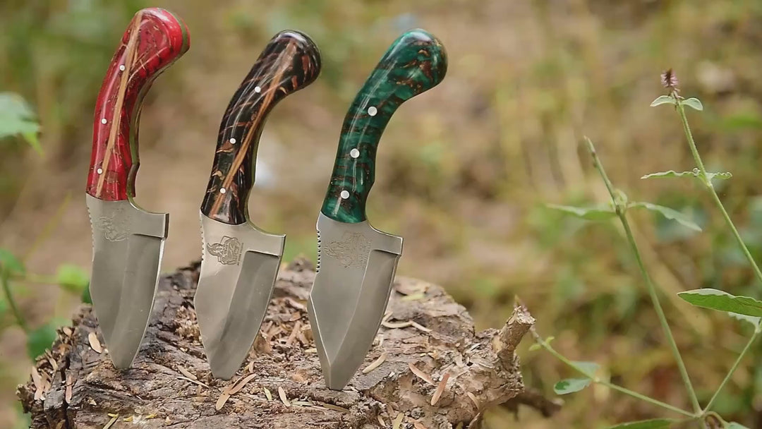 Acid Washed Stainless Steel Hunting Knife – Pinecone Handle | Outdoor &amp; Camping Knife