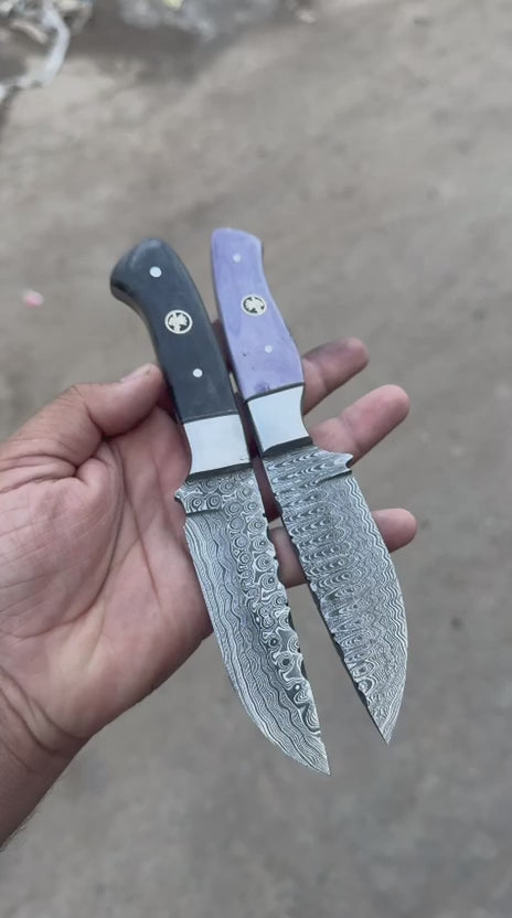 Patriot Ridge Skinner Knife 8" Premium Damascus with Blue Resin Handle