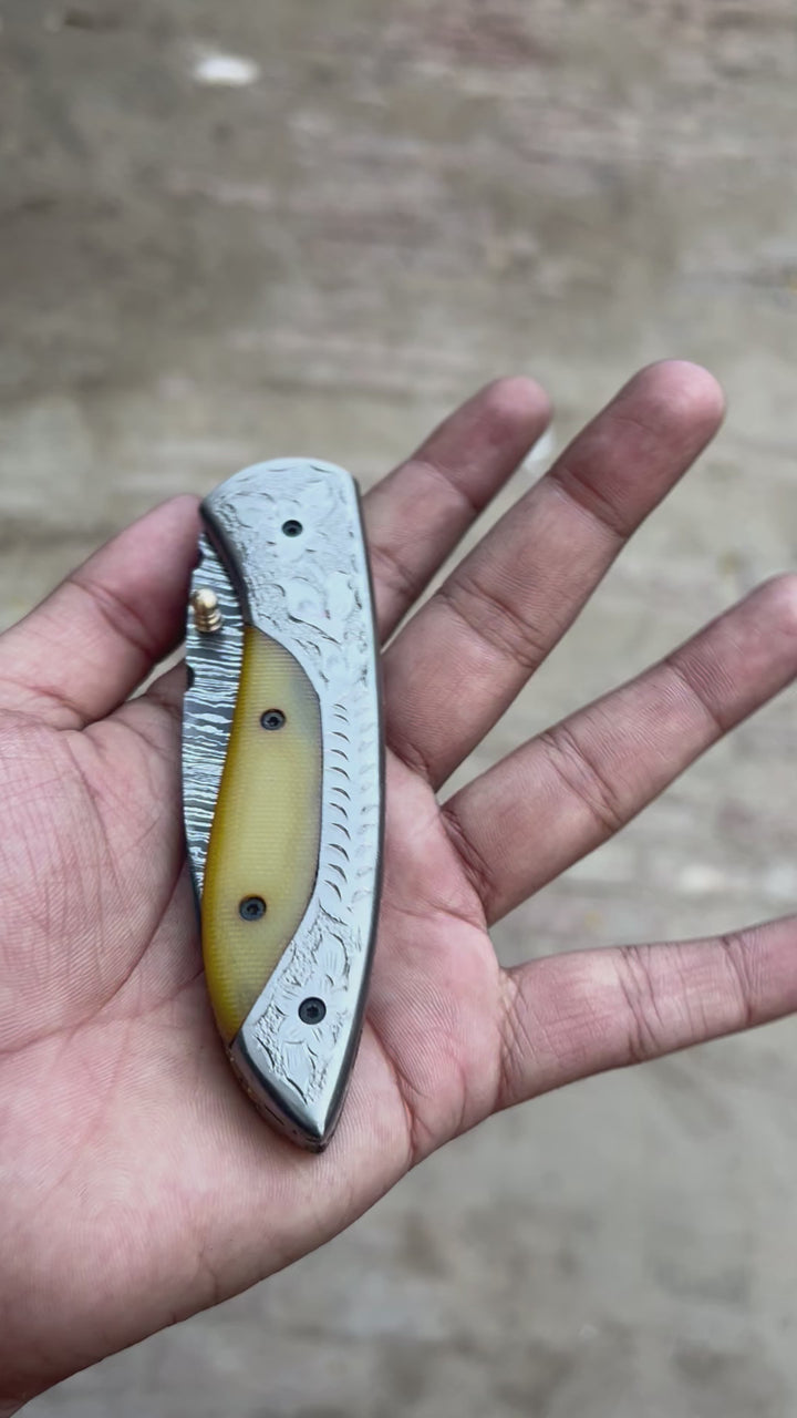 Boneridge Damascus Folder 7" Premium Bone Handle with Damascus Bolster
