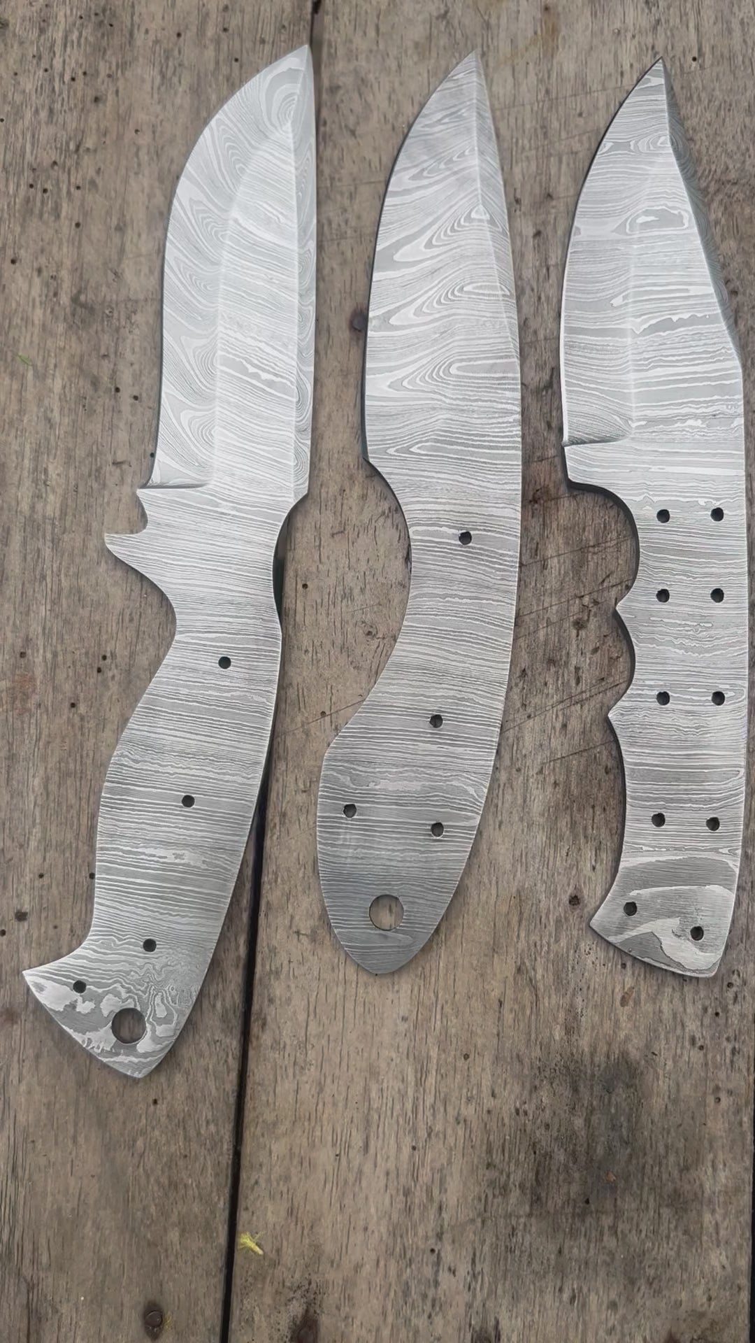 Damascus Knife Blanks Set 4.5 Inch Blades Fixed Blade DIY Trio