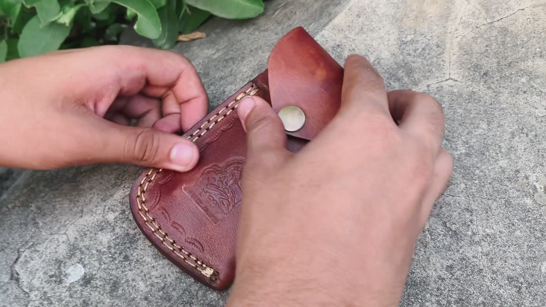 Handmade Damascus Folding Knife with Green Pinecone Resin Handle