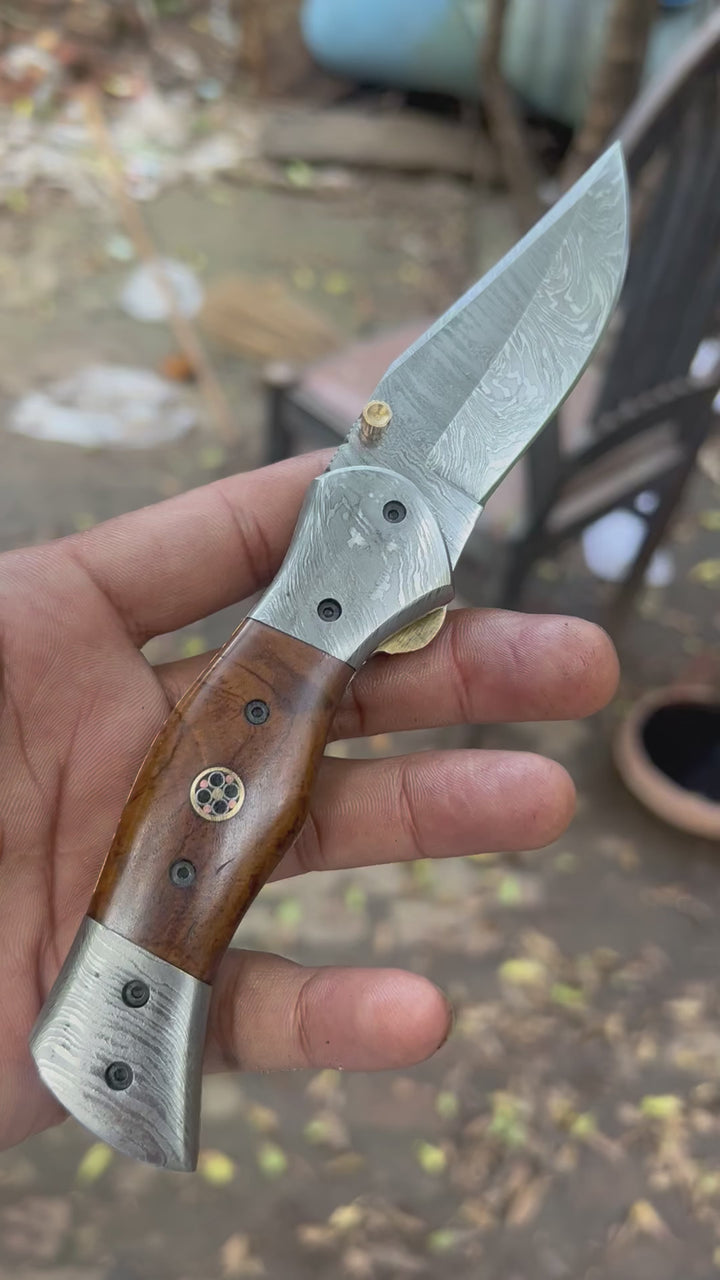 Rosewood Trail Folder Knife 6" Handmade Rosewood Handle EDC Folder