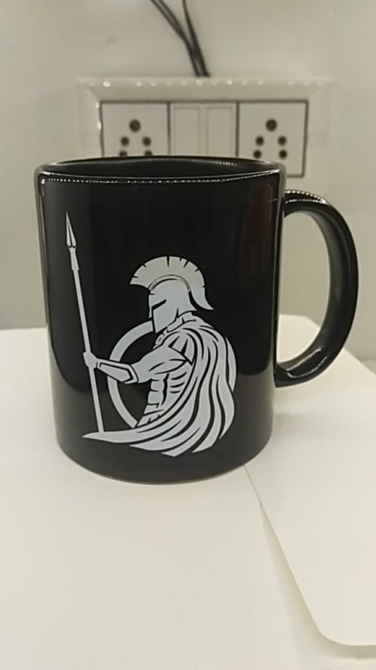 Black Ceramic Mug with Mythic-Inspired Art Design – Handmade Coffee Cup | JW Steel Crafts