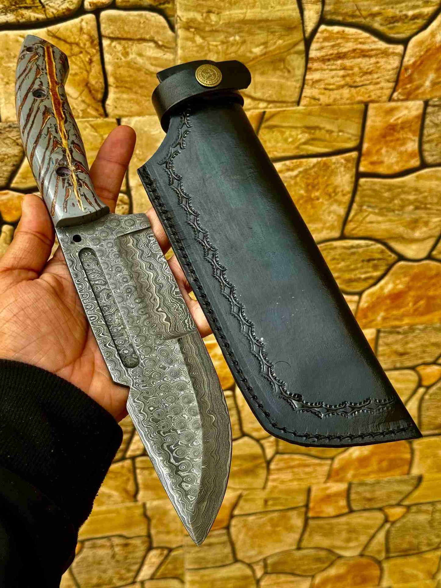 Personalized Knife Handmade Damascus knife| Fixed Blade| Bush craft knife| Hunting Knife | Camp Knife | Gift for HER/MEN/BF pinecone handle