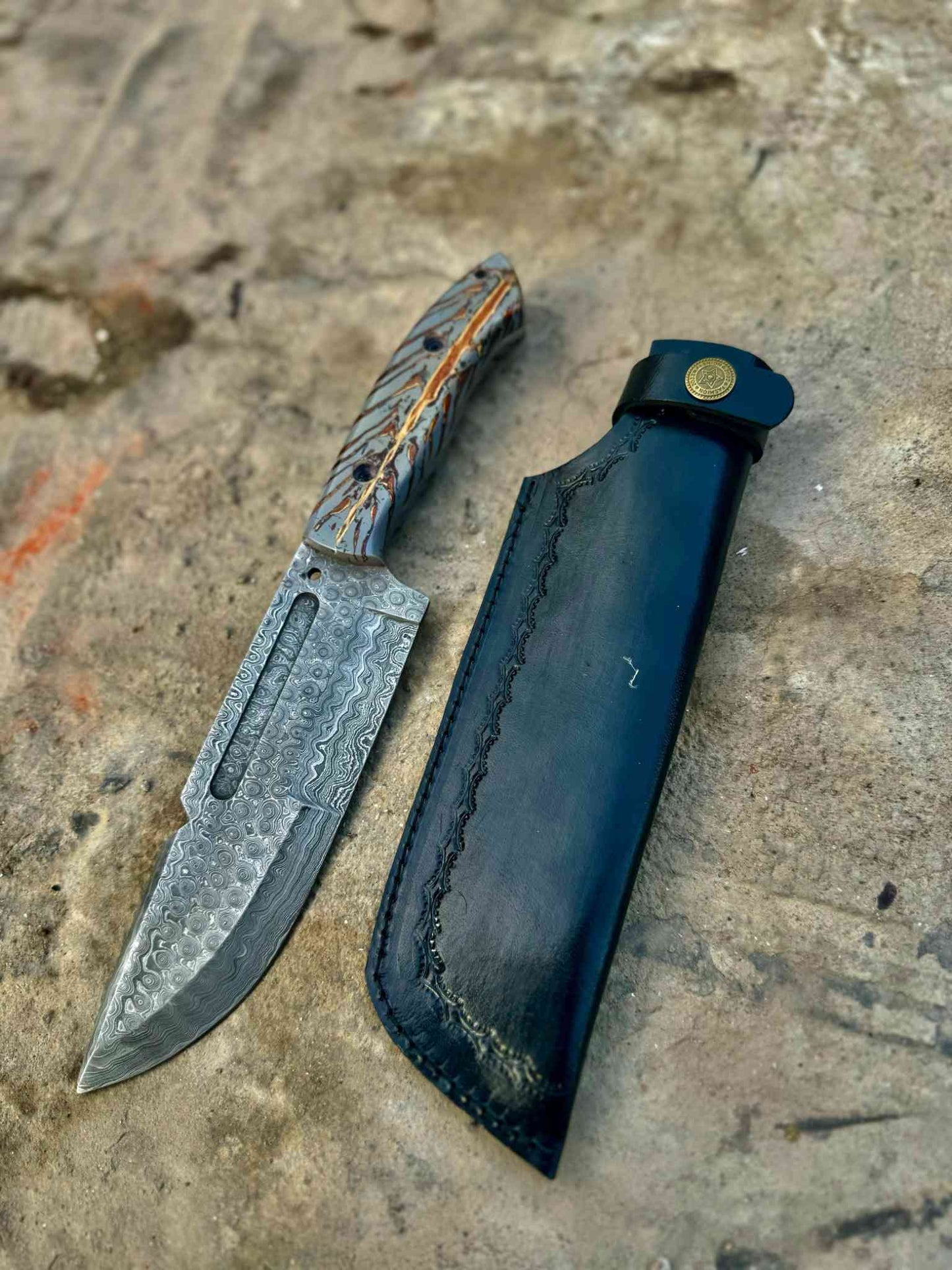 Personalized Knife Handmade Damascus knife| Fixed Blade| Bush craft knife| Hunting Knife | Camp Knife | Gift for HER/MEN/BF pinecone handle