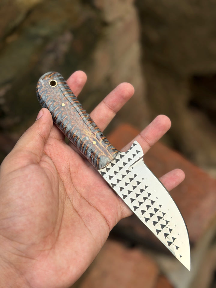 Handmade Midnight Feather Cowboy Knife 8" dark blue resin handle