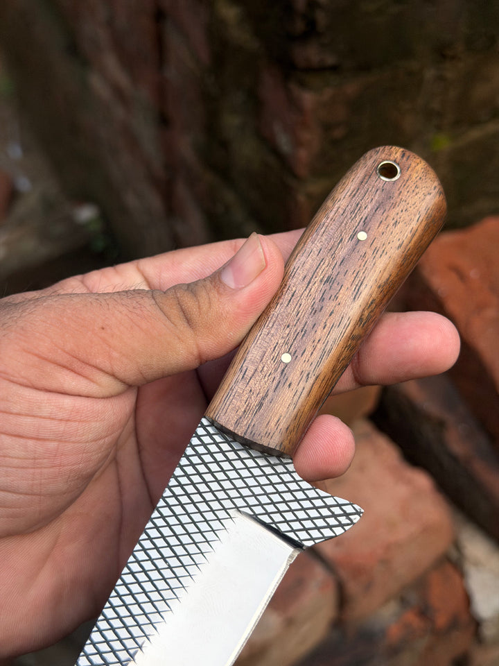 Handmade Heritage Forge Rasp Knife 7" with natural brown solid wood handle
