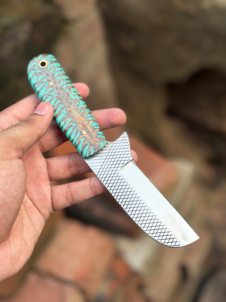 Handmade Turquoise Ridge Chef Knife 8" with turquoise and brown swirl resin handle