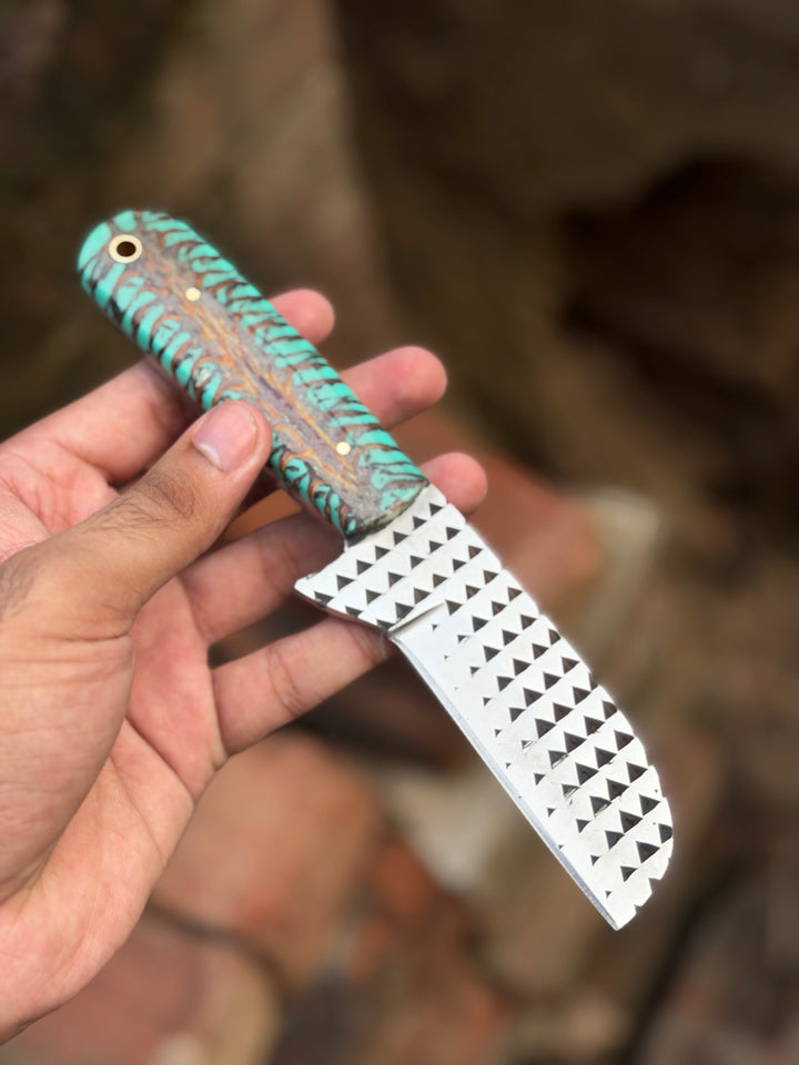 Handmade Turquoise Ridge Chef Knife 8" with turquoise and brown swirl resin handle