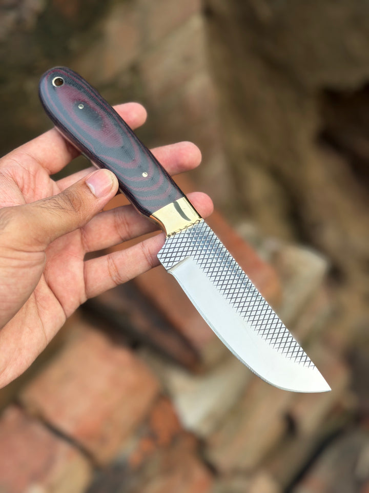 Handmade Kaliay Ember Rasp Knife 9" with red and black swirl handle