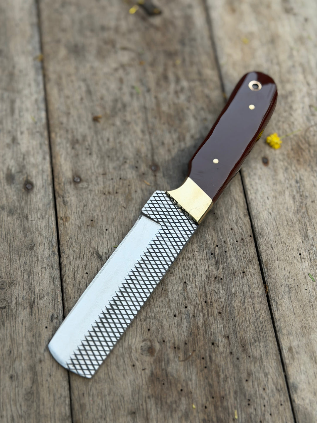 Handmade Redwood Trail Bull Cutter Knife 8" with dark red wood handle
