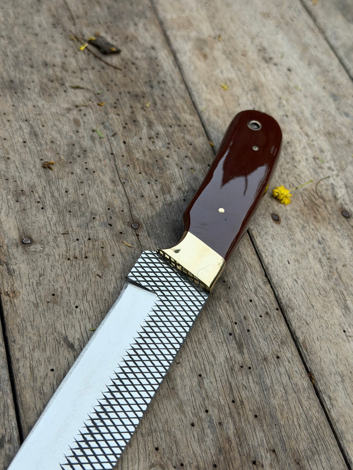 Handmade Redwood Trail Bull Cutter Knife 8" with dark red wood handle